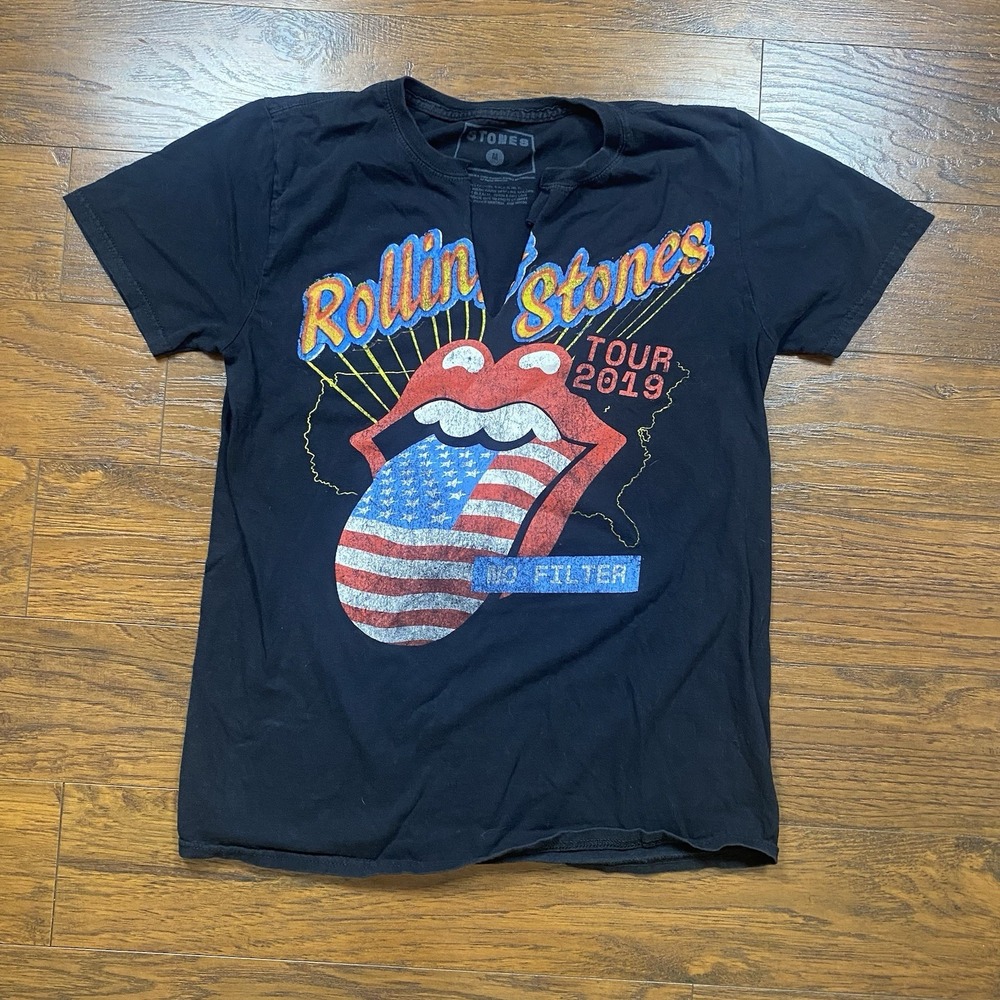 Rolling Stones No Filter Tour 2019 T-Shirt Black Graphic Tee Womens Medium